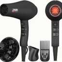 JINRI Ionic Hair Dryer with Diffuser & Comb and Concentrator, Lightweight Quiet Infrared Blow Dryer, Powerful 1875 Watt Motor for Smooth and Fast Drying Hair, Black