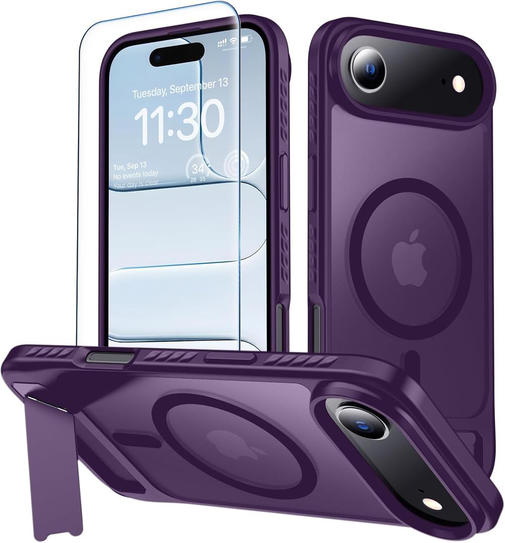 MOZOTER for iPhone Air Case with Kickstand,[Compatible with MagSafe] [12FT Military Grade Protection] Slim Translucent Matte Shockproof Phone Case,6.5",Purple