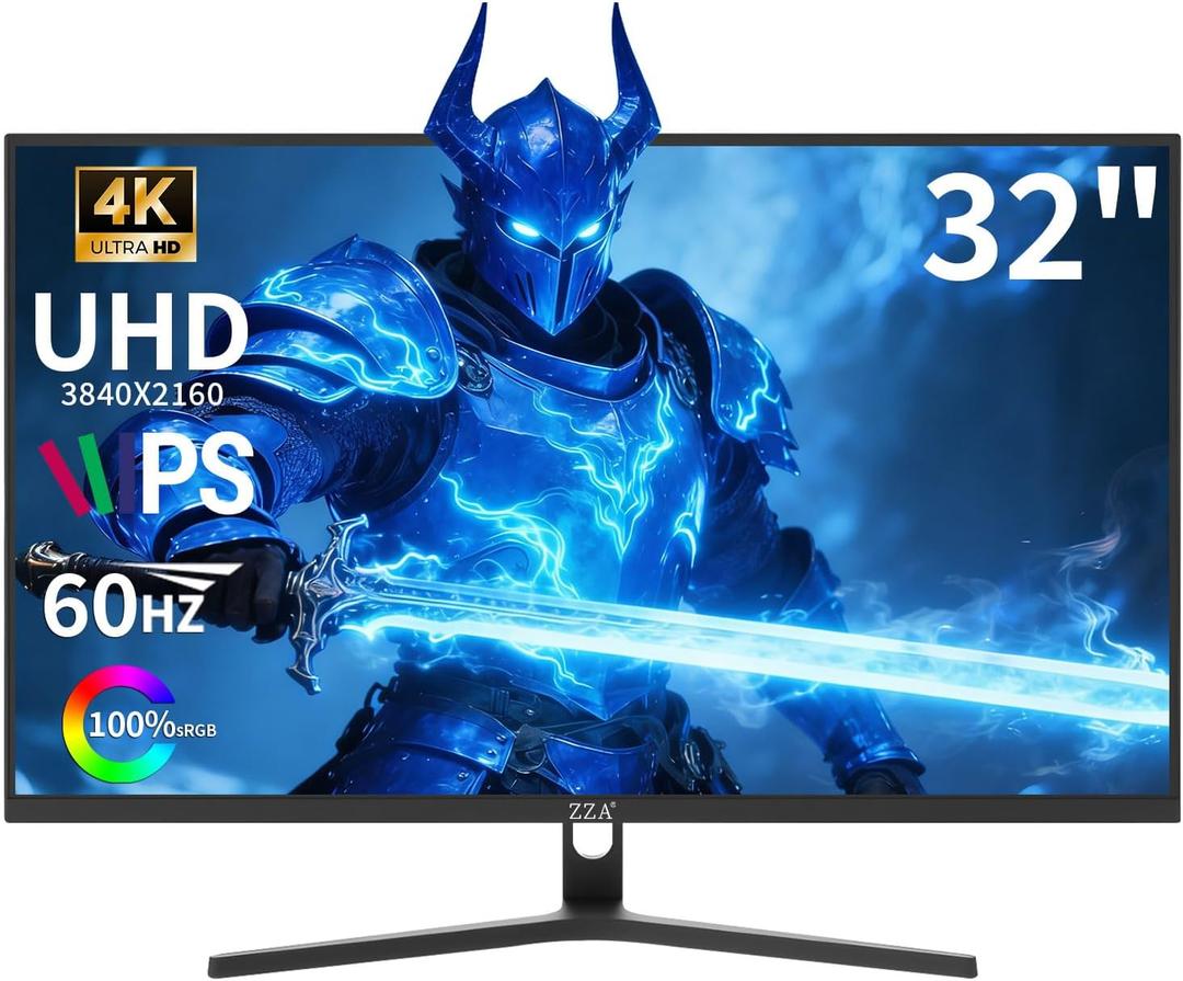 ZZA 32" Monitor | 4K UHD 3840x2160, IPS Panel, 60Hz, Adaptive Sync, 100% sRGB, Back Breathing Light,Blue Light Filter, VESA Mountable 75x75mm