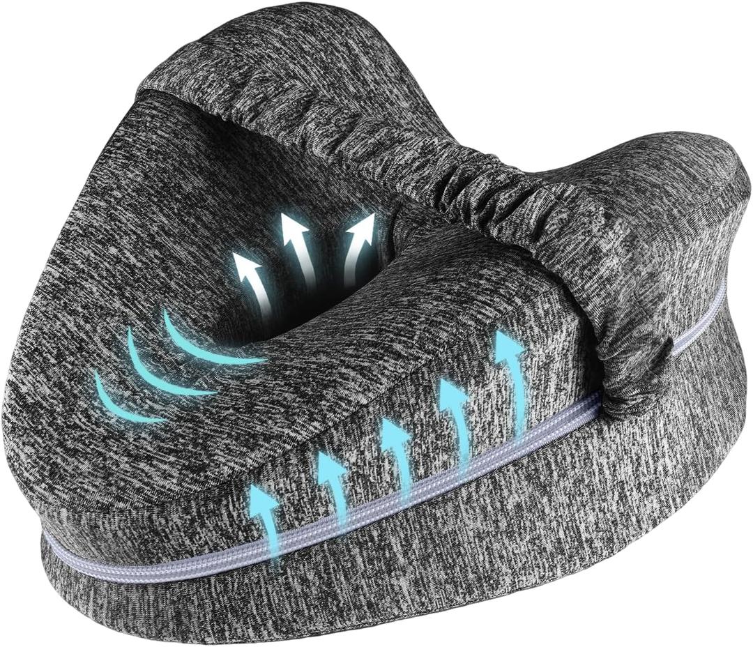 Knee Pillow for Side Sleepers, Leg Pillow for Sleeping, Knee Pillow with Strap, Alignment Pillow Between Legs, Suitable for Relieving Leg, Back & Knee Pain, Machine Washable (Grey)