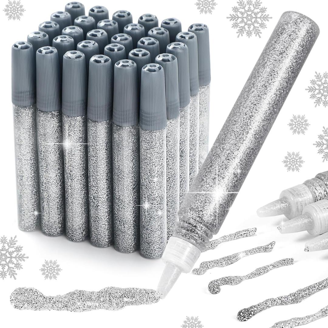 Cholemy 30 Pcs Glitter Glue Pens Glitter Stick Set for Crafts Washable Markers Painting Pens for DIY Arts Projects Scrapbooking Holiday Greeting Card Decorating Supplies (Silver)