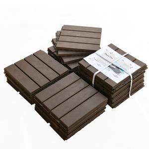 Patio Interlocking Deck Tiles, 12"x12" Square Composite Decking Tiles, Four Slat Plastic Outdoor Flooring Tile All Weather for Balcony Porch Backyard, Dark Brown (Pack of 27) by domi outdoor living