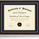 16x20 Diploma Frames 14x17 with Blue Mat, Fits Degree Certificate Document, 20 x 16 Walnut Color Frame with Tempered Glass Panel for Wall Mounting