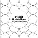 Round Labels, 2 inches in Diameter, for Inkjet and Laser Printers, 20 Labels per Sheet (500 Labels = 25 Sheets). (8.5X11/20)