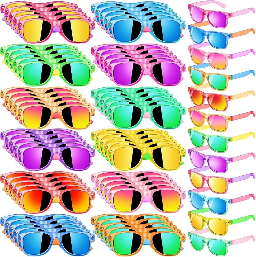 60 Pack Kids Sunglasses Bulk Party Favors, Summer Party Supplies for Boys Girls, Translucent Neon Party Sunglasses for Kids, Pool Beach Party Favors, Gift for Birthday Outdoor Activity