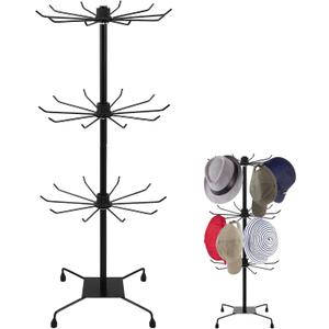 Standing Hat Rack 3-Tier Hat Display Rack Stand Metal Retail Display Stand Cap Organizer Standing Hat Hooks Rotating Display Rack Stand Rotating Jewelry Stands