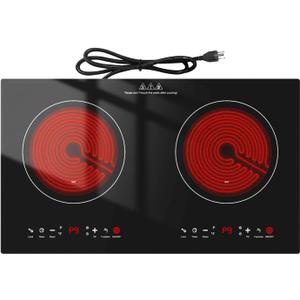 3000w Electric Cooktop, 24" Electric Stove 2 Burner Hot Plate Built-in Double Burner Cooktop with LED Touch Screen,9 Heating 9 Temperature,Kids Lock & Timer,Suitable for all Pans