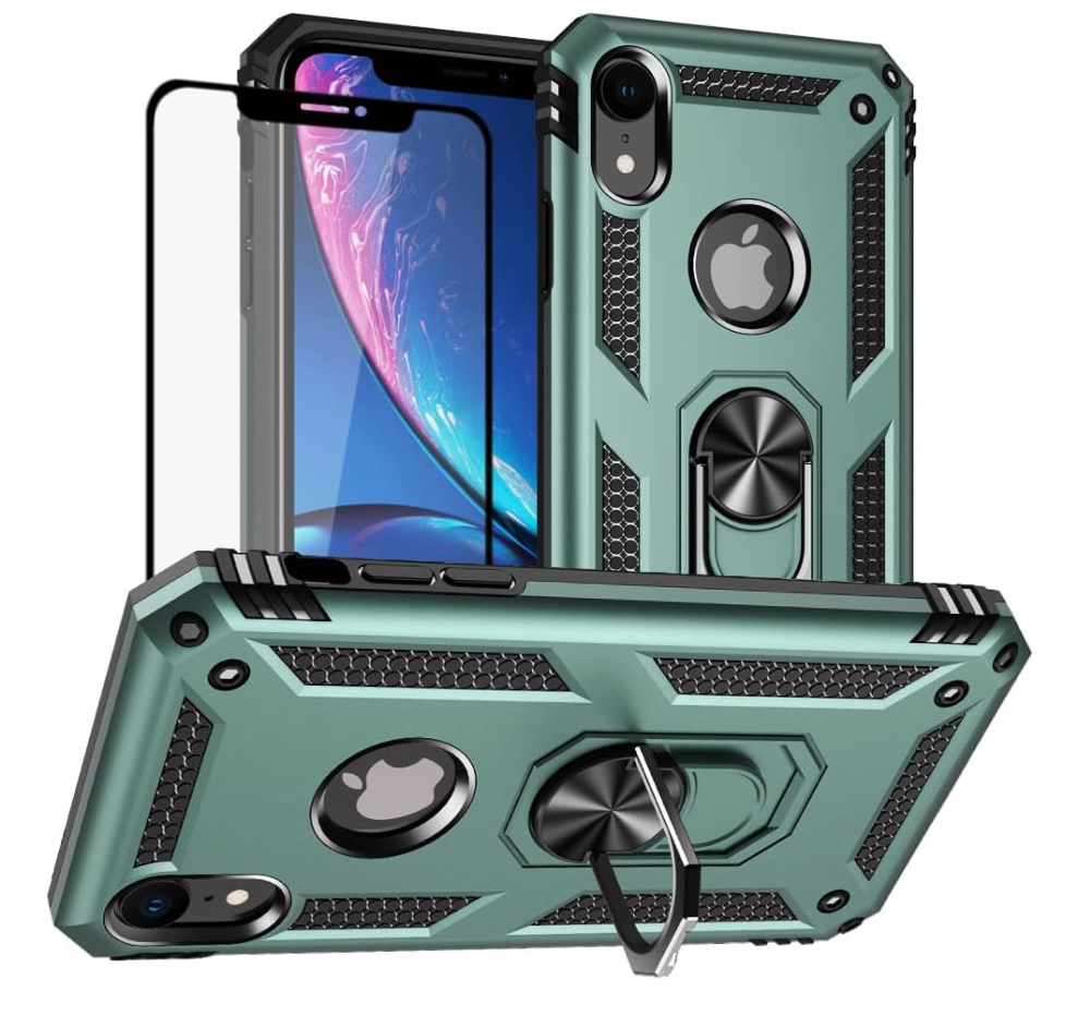 Yiakeng for iPhone XR Case, iPhone XR Phone Case, Military Grade Protective Cases with Ring for iPhone XR (Dark Green)