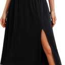 Gardenwed Womens Midi Casual Skirt High Waisted Pleated Flowy A Line Elastic Swing Skirts with Side Slit (S)