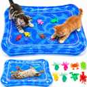 BABORUI Cat Water Mat Toy for Indoor Cats, Anti-Scratch Interactive Water Sensory Play Mat with Floating Fish, Leak-Resistant BPA-Free TPU Cat Enrichment Toy for Bored Cats and Kittens