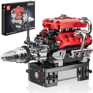 Mould King V8 Engine Model Kit That Works, 10204 FE V8 DIY Car Engine Model Educational Experiment Toy for 14+ Years Old and Adults, 750 Pcs
