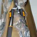 Fiskars Power-Lever Extendable Hedge Shears, Self-Sharpening Serrated Steel Blades for Clean Cuts, Handles Adjust 25"-33" for High Reach, Multiplies Leverage for 2x Power, 10" Blades, Orange/Black