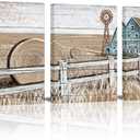Apicoture Barn Wall Art Farmhouse Wall Art Fram Landscape Painting Teal Old Barn Rustic Country Farm Decor Picture for Bedroom Living Room Ready to Hang Size 12"x16"x3Panels