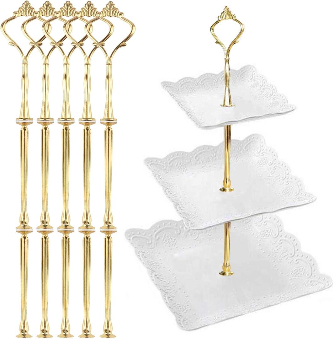 3 Tier Tiered Tray Hardware Kits Fruit Cake Plate Handle Fitting Hardware Rod Dessert Stand Holder Golden Crown 5 SetPlate not Included