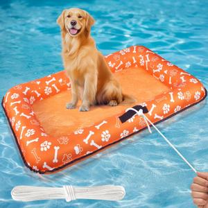 Dog Pool Float for Small Medium Large Dogs, Inflatable Puppy Raft for Pool Lake, Stable Floating Dog Bed & Pet Water Mat with Rope Handles, Durable Oxford & Thick PVC
