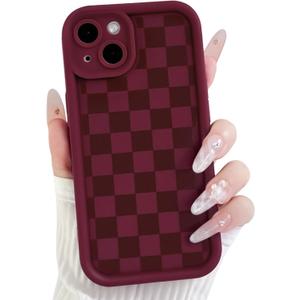 Lovmooful Compatible for iPhone 14 Plus Case Aesthetic Cute Checkerboard Lattice Plaid with Color Design for Girls Women Soft TPU Shockproof Protective Girly for iPhone 14 Plus Case Red