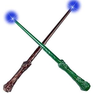 Light Up Magic Wand for Kids Sound Wizard Pack Of 2 Witch Illuminating Toy Brown Green