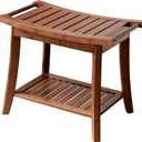 Forevich Bamboo Shower Bench Stool with Storage Shelf Waterproof Shower Chair Spa Bath Seat Excellent for Indoor Use Chestnut Brown (23.7 x 15.1 x 18.4 inches Chestnut Brown)