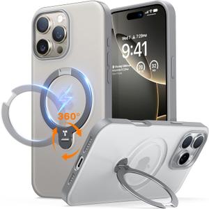 TORRAS 360 Spin Magnetic Stand for iPhone 16 Pro Max Case, Fit for MagSafe, 12FT Mil-STD Shockproof Ostand Case for 16 Pro Max Phone Case with Kickstand Rotatable, Natural Titanium Grey 6.9 inch