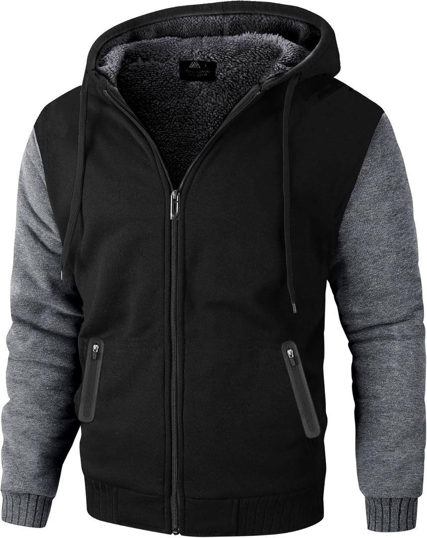 ZITY Men's Zip Up Hoodie Heavyweight Winter Sweatshirt Fleece Sherpa Lined Warm Jacket (X-Large, Black/Dark Gray)