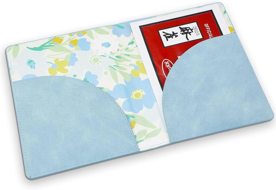 AmazingSpark Mahjong Card Sleeve, 11.25 x 7 Inches Large Folio Holder with Elegant Floral Print Lining for Mahjong Scorecard Cards Protective Cover Mahjongg Accessories (Blue)