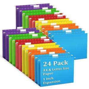 V-Opitos 24 Pack 1 Inch Expansion Hanging File Folders, Letter Size Hanging Folders with 1/5-Cut Adjustable Tab, Extra Capacity Hanging File Folders, Ideal School Classroom, Office Supplies