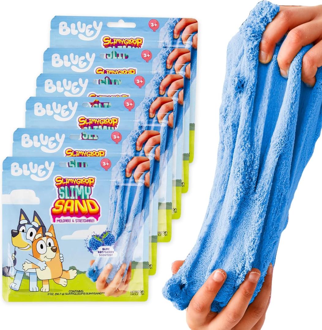 Bluey SlimySand Party Pack, 6-Pack, Blue Raspberry Scented, Reuseable Play Sand, Sensory Sand Bags, Party Favors, Toddler Activities, Bluey Birthday Supplies, Toys & Games