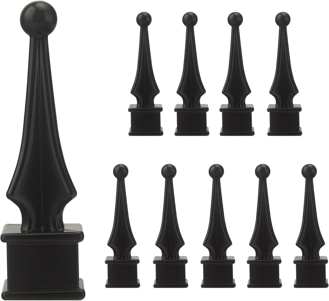 10pcs Metal Fence Finials Fits 3/4" Square Post - Aluminium Alloy Four Sided Spire Wing Tip Black Finial Fence Toppe, for Yard Garden Lawn Iron Picket Fence Finial Tops Decoratio