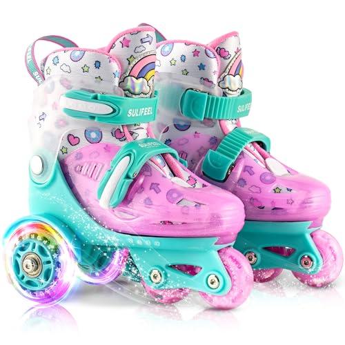 SULIFEEL Adjustable Toddler Roller Skates for Girls Boys Kids,Fun Illuminating Light Up Flash Wheels Three-Point Type Balance Suitable for Beginners Indoor and Outdoor Roller Skating, XS