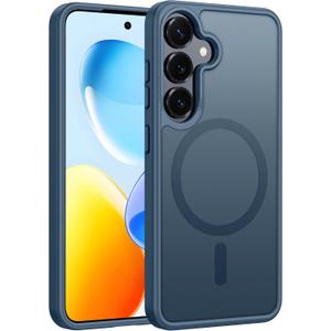 FNTCASE for Samsung Galaxy S25 Case: Magnetic Translucent Matte Shockproof Slim Cell Phone Cover - Military Grade Drop Proof Hard Back Anti-Fingerprint Protective Case (6.2 inch/Blue)