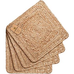Jute Braided Placemats Set of 4 Reversible, 100% Jute, Nonslip 14x14 inch Square Farmhouse Vintage Jute Placemats for Dining Table, Perfect for Indoor Outdoor, Natural