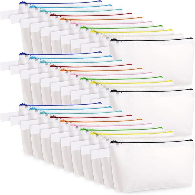 Saintrygo 30 Pieces Blank DIY Craft Canvas Pencil Case  Makeup Pouch Bags in Bulk, Travel Toiletry Canvas Cosmetic Zipper Pouch for Storage(8.66 x 5.11 x 1.77 Inches)