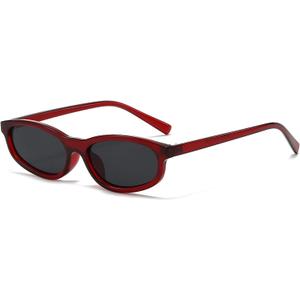 Long Keeper Retro Oval Sunglasses for Women Trendy Narrow 90s Sunglasses Lightweight Small Cat Eye Y2K Glasses Sunnies UV400 (Red Grey)
