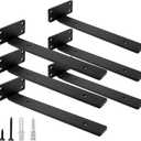 HITOMEN Heavy Duty Floating Shelf Brackets, 10-Inch (1/5'' Thick) Hidden Shelves Hardware, Iron L Brackets, Rustic Industrial Black Metal Wall Shelving Supports, 6 Pack