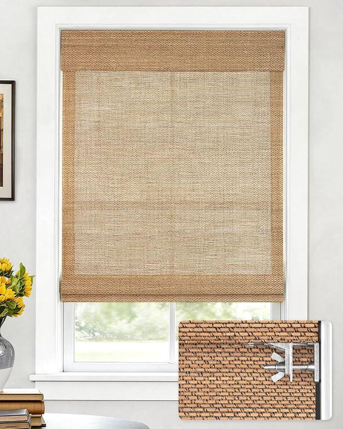 LazBlinds No Drill Bamboo Roman Shades, 23" W x 48" H, Star-Brown