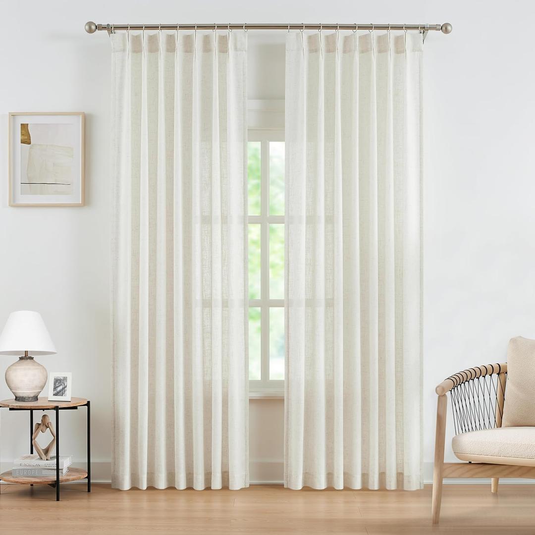 WEST LAKE Bailey Linen Pinch Pleated Light Filtering Curtains 84 Inches Long,Farmhouse Window Panels for Living Room,Back Tab Window Treatment Set With Optional Hooks for Bedroom,42"Wx84"Lx2, Natural