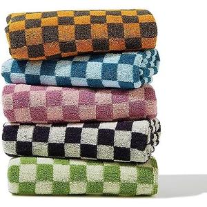 Madi-Cadi Hand Towels 5 Pack - Cotton Face Towels Soft, Absorbent, and Decorative Checkered Design for Bathroom, Kitchen, Gym, and Spa - 13 x 29 Inches for Any Occasion