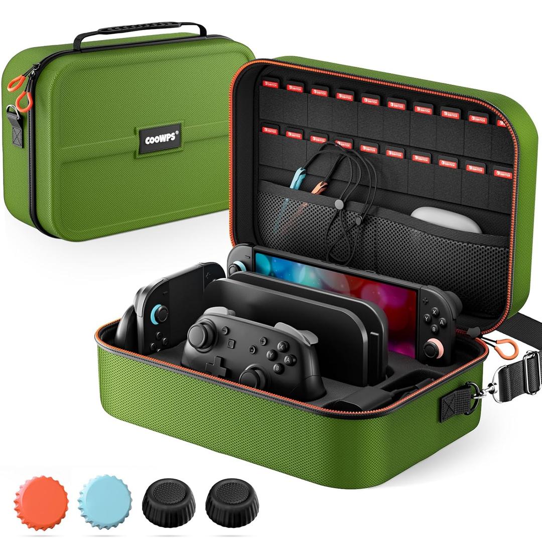COOWPS for Nintendo Switch 2 Carrying Case 2025, with 4Pcs Thumb Grips, 20 Game Card Slots, Portable Full Protection All In One Travel Storage Case for Switch 2 Console Pro Controller Accessories