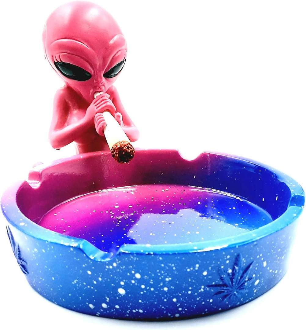 Pink Alien Smoking Ashtray Multicolor 4"
