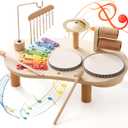 Wooden Drum Set for Toddlers 1-3, Musical Percussion Instruments for Kids Baby Drum Set Xylophone, Montessori Educational Musical Toys for Girls Boys Ages 3+