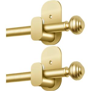 KAMANINA 2 Pack Curtain Rods No Drilling for Windows 32 to 86 Inches, 5/8 Inch Diameter Adjustable Single Curtain Poles with Adhesive Brackets, Gold Finish