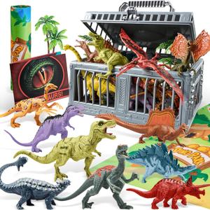 JOYIN Dinosaur Toys with Activity Play Mat & Storage Cage, 19 PCS Realistic Dinosaur Figures & Trees for Toddlers Kids Ages 3-5, Ideal for Boys and Girls Gift