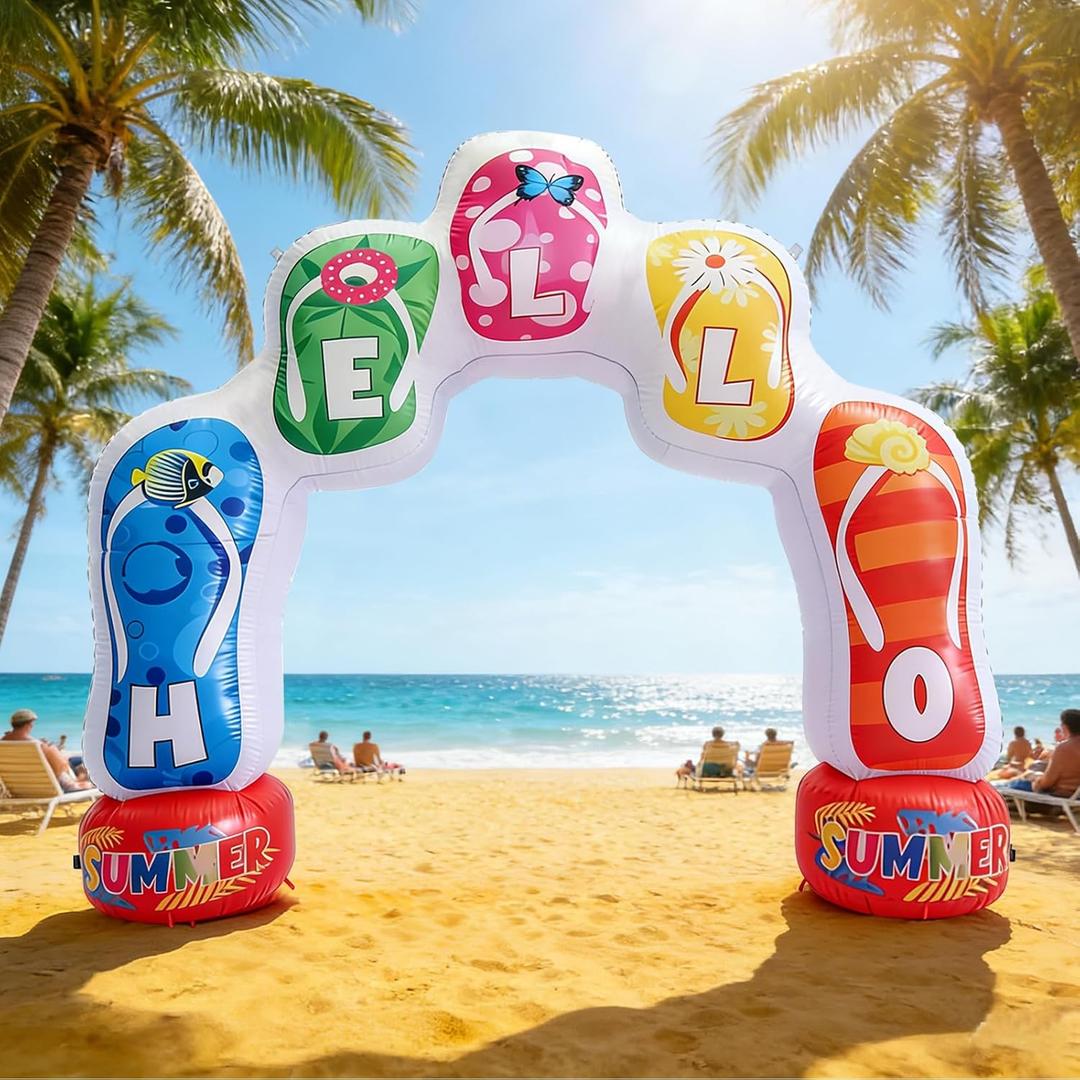 8 FT Summer Inflatable Slipper Party Arch,Beach Ball Party Arch for Luau Hawaiian Tropical Beach Decorations for Summer Pool Yard Garden Favors Supplies