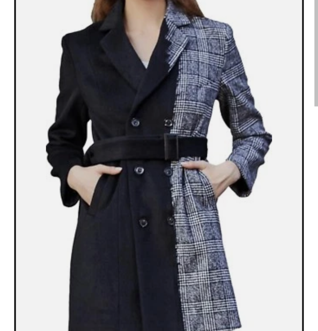S·DEER Womens Coat with Plaid Patch Style, Wool Blend Winter Coat Size S