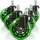 3" Office Chair Wheels for Casters Replacement Set of 5 - Office Caster Wheels for Carpet,Computer Chair Wheels,Smooth & Mute for Hardwood Floors and Mats. (Green Transparent)