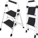 DUMOS Step Ladder, 2 Sturdy Step Stool with Anti-Slip Pedal & Comfortable Handrail, Portable Heavy Duty Step Stool for Kitchen, Garage & Outdoor Use, 330lbs, Black