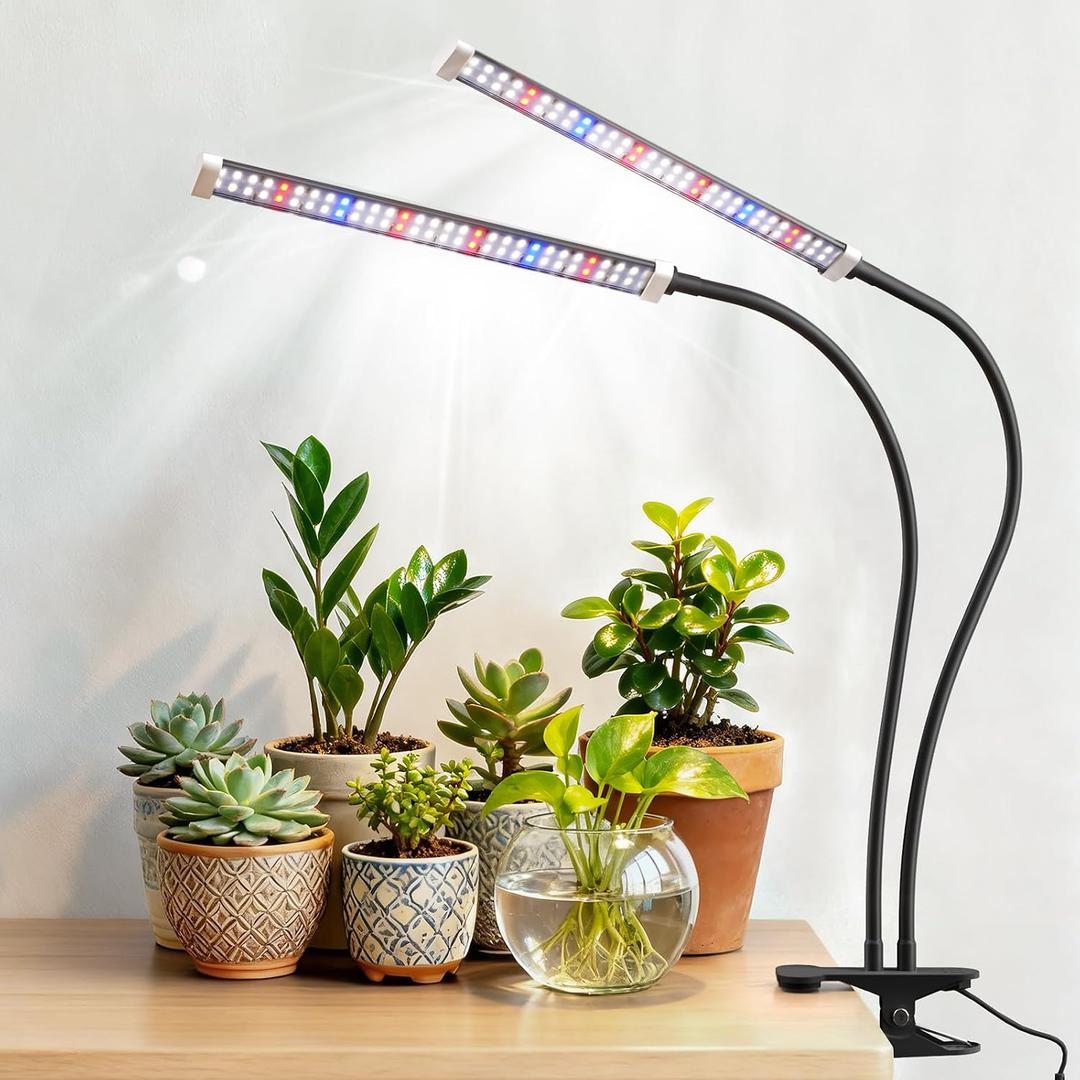 Grow Light for Indoor Plants, 120 LEDs Full Spectrum 5700K Plant Lamp with Red Blue White Light, 5-Level Dimmable, 4/8/12H Timer, Adjustable Clamp Stand(Dual Head)