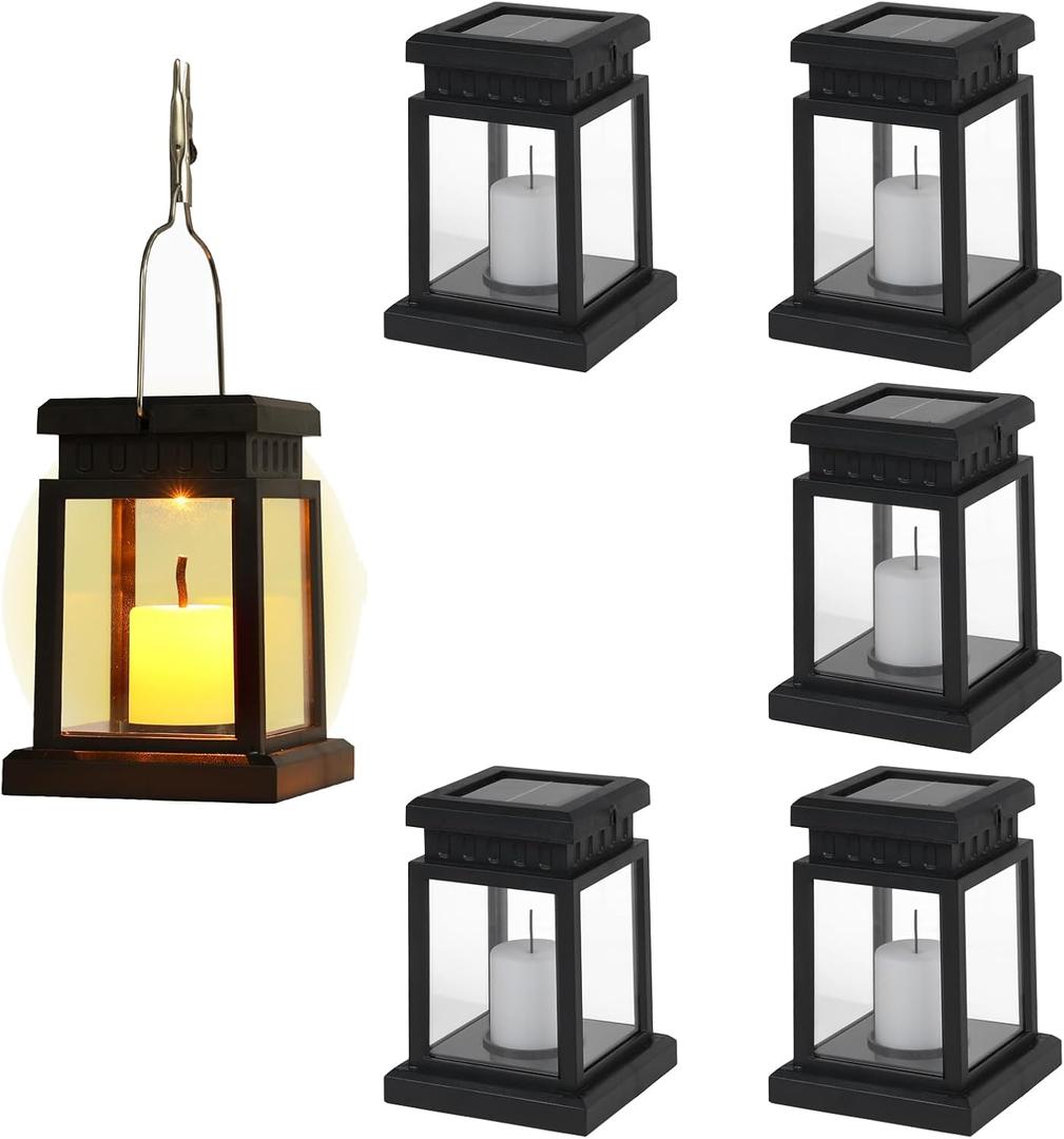 Small Solar Lanterns Outdoor Waterproof, Hanging Candles Solar Lights Garden Decor for Outside, Gifts for Women Mom, Flickering Flameless Candle Lights for Table,Outdoor Decorative 6P