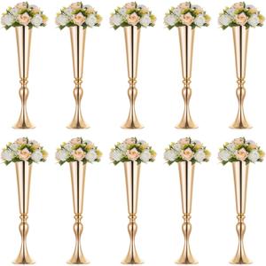 NUPTIO Gold Tall Centerpiece Table: 21.9" Trumpet Vases for Wedding Metal Flower Stand for Party Decorations Set of 10