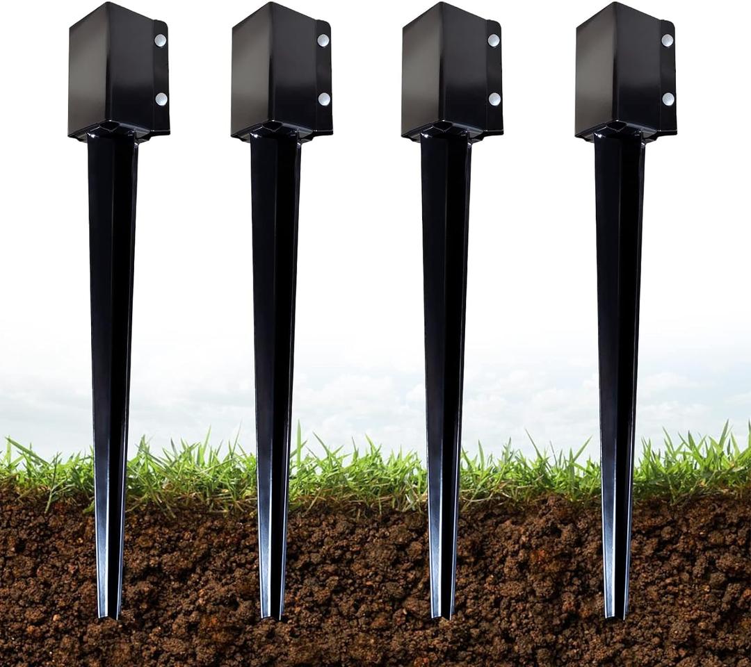 ARIFARO Fence Post Anchor 32 inch Ground Spike Heavy Duty Metal Black Powder Coated Fence Stakes Post,4x4 inch(3.5 x3.5 inch Inner) Pack of 4